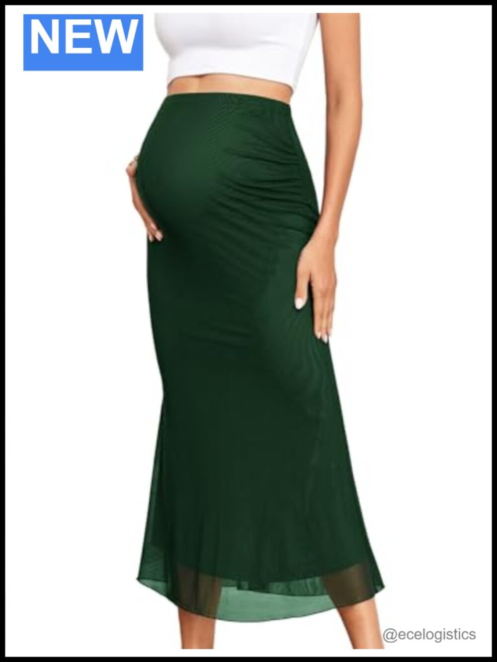 Maternity Mesh Mermaid Maxi Skirt Adjustable Waist Stretchy Pregnancy